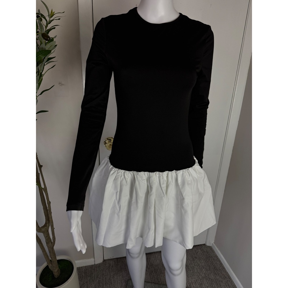 Commense‎ Black Long Sleeve Mini Dress White Skirt Party Cocktail Dress Size S - Picture 8 of 13
